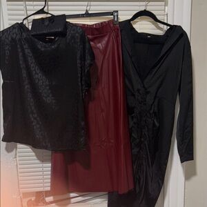 Top, bag, skirt and dress set NWT Black and Burgundy Clothing Set